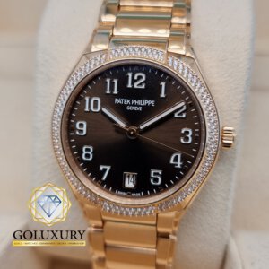 Patek Philippe 18k Rose Gold Diamonds Brown Dial 36mm Automatic פטק פיליפ רוז גולד נשים