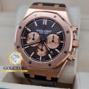 אודמר פיגה רויאל אוק אופשור Audemars Piguet Royal Oak Chronograph Rose Gold Brown Index 41mm Brown Leather 26331OR.OO.D821CR.01