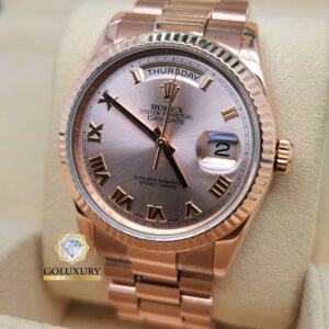 רולקס דידייט 36 מ"מ לוח ורוד דגם ROLEX DAYDATE ROSE GOLD 36MM PINK DIAL 118235