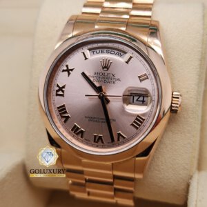 רולקס דידייט 36 מ"מ לוח ורוד דגם ROLEX DAYDATE ROSE GOLD 36MM PINK DIAL 118205